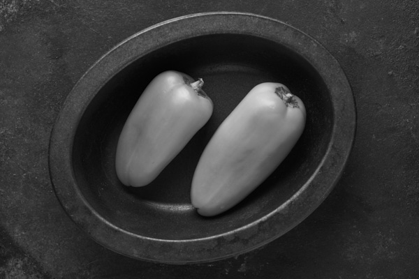 Image of small peppers in pie dish